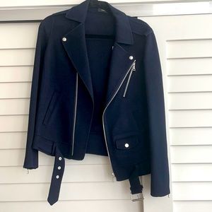 NWT Theory  Wool-Blend Moto Navy blue Jacket small P